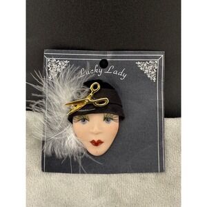 Vintage Hand Crafted Porcelain Face Brooch Woman